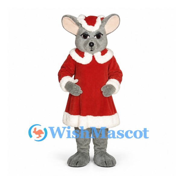 Mouse Mascot Costume with Red Christmas Dress and Santa Hat
