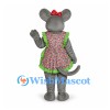 Mouse Mascot Costume with Floral Apron Dress and Red Bow