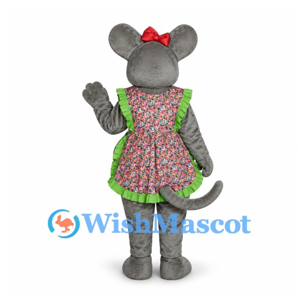 Mouse Mascot Costume with Floral Apron Dress and Red Bow