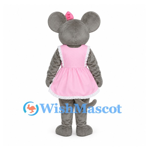 Mouse Mascot Costume in Gray with Pink Apron Dress