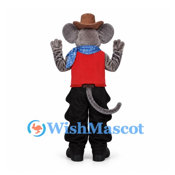 Mouse Mascot Costume with Cowboy Hat and Red Vest