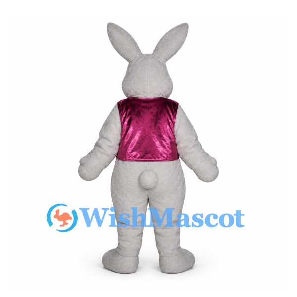 Rabbit Mascot Costume in Gray with Shiny Pink Vest