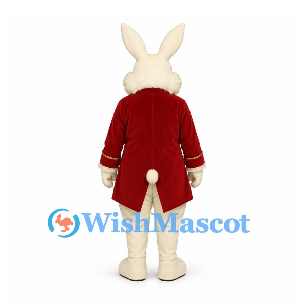 Rabbit Mascot Costume with Burgundy Tailcoat and Cream Bow