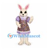 Rabbit Mascot Costume with Floral Apron and Lavender Dress