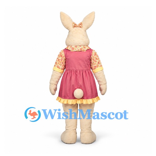 Rabbit Mascot Costume with Rose Pink Dress and Floral Bow
