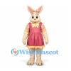 Rabbit Mascot Costume with Rose Pink Dress and Floral Bow