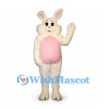 Rabbit Mascot Costume in Cream with Pink Belly and Fluffy Cheeks