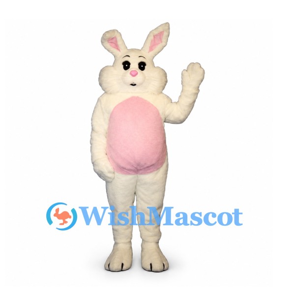Rabbit Mascot Costume in Cream with Pink Belly and Fluffy Cheeks