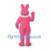 Rabbit Mascot Costume in Pink with Cream Belly and Blue Bow Tie