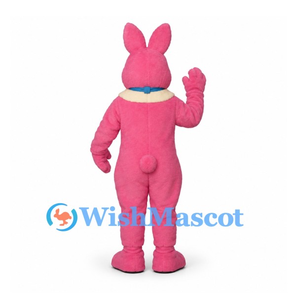 Rabbit Mascot Costume in Pink with Cream Belly and Blue Bow Tie