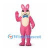 Rabbit Mascot Costume in Pink with Cream Belly and Blue Bow Tie