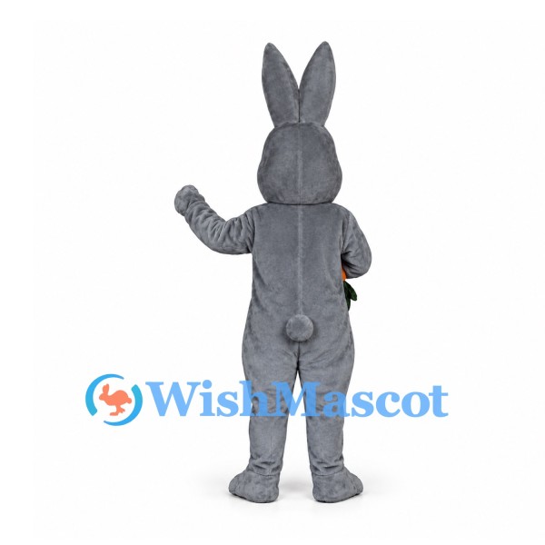 Rabbit Mascot Costume in Gray with Tall Ears and Carrot