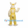 Rabbit Mascot Costume with Yellow Checkered Overalls and Cap