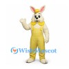 Rabbit Mascot Costume with Yellow Checkered Overalls and Cap