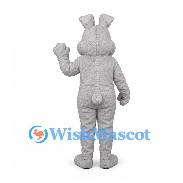 Rabbit Mascot Costume in Light Gray with Folded Ears