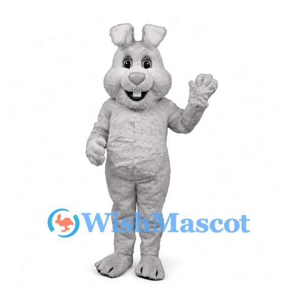 Rabbit Mascot Costume in Light Gray with Folded Ears