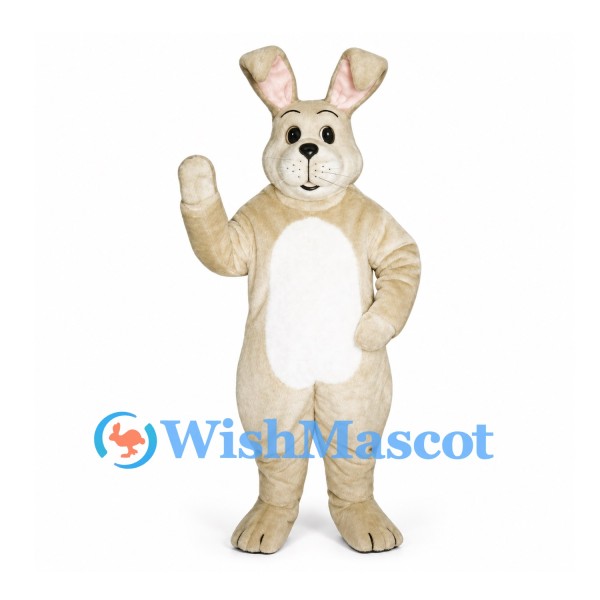 Rabbit Mascot Costume in Cream with White Belly and Pink Ears