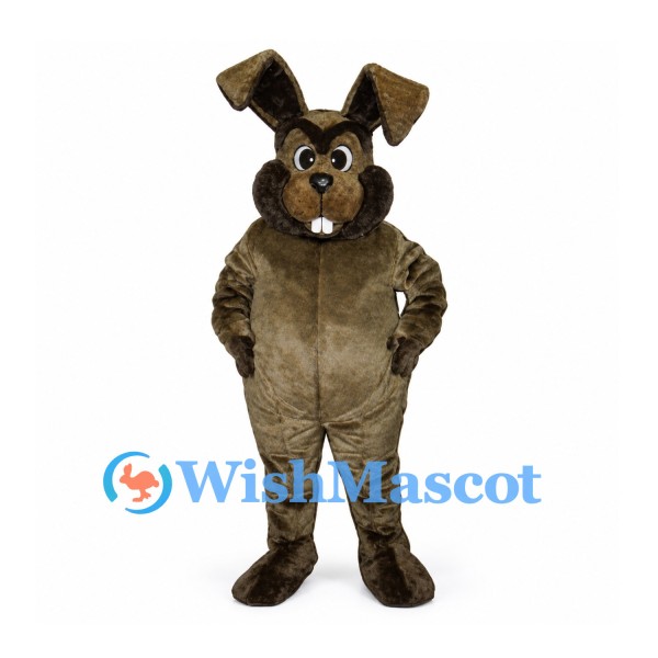 Rabbit Mascot Costume in Dark Brown with Floppy Ears