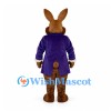 Rabbit Mascot Costume in Brown with Purple Tailcoat and Yellow Vest