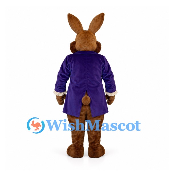 Rabbit Mascot Costume in Brown with Purple Tailcoat and Yellow Vest