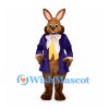 Rabbit Mascot Costume in Brown with Purple Tailcoat and Yellow Vest