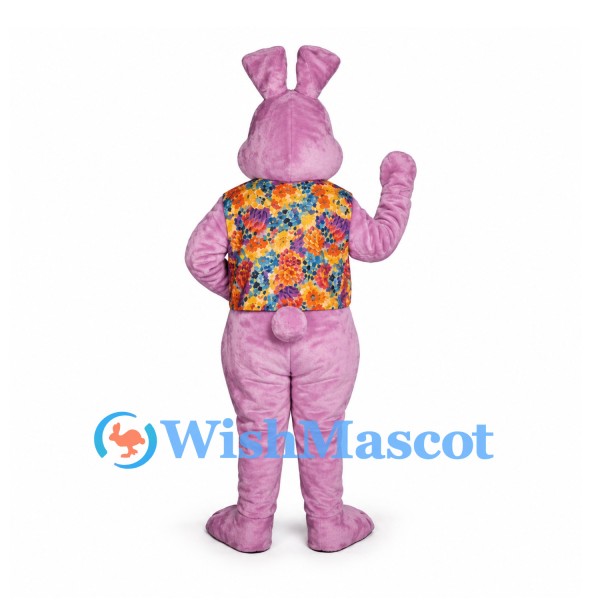 Rabbit Mascot Costume in Pink with Colorful Floral Vest