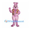 Rabbit Mascot Costume in Pink with Colorful Floral Vest