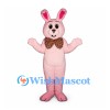 Rabbit Mascot Costume in Pale Pink with Patterned Bow Tie