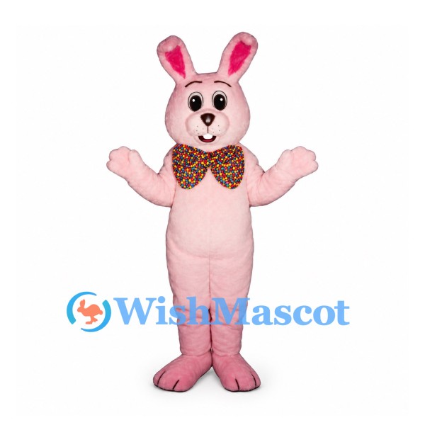 Rabbit Mascot Costume in Pale Pink with Patterned Bow Tie