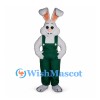 Rabbit Mascot Costume in Gray with Dark Green Overalls