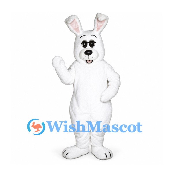 Rabbit Mascot Costume in White with Tall Ears and Buck Teeth