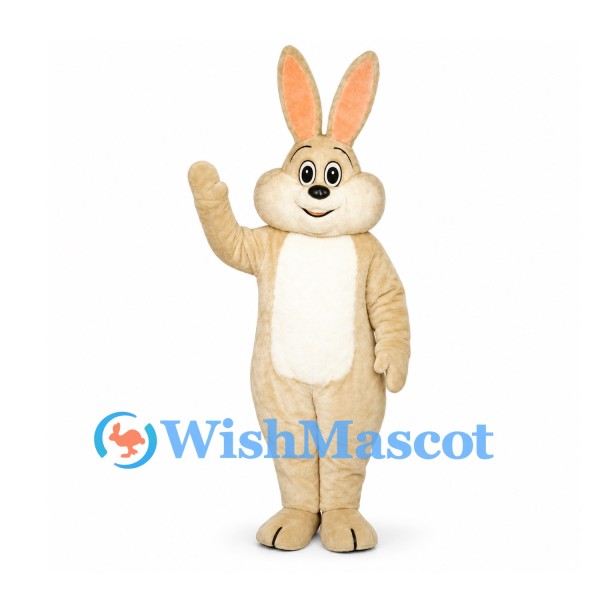 Rabbit Mascot Costume in Tan with White Belly and Orange Inner Ears