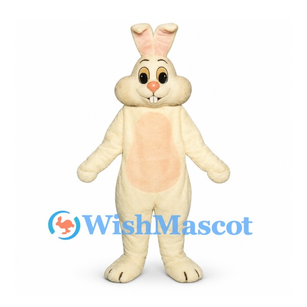 Rabbit Mascot Costume in Cream with Peach Belly and Folded Ears