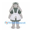 Rabbit Mascot Costume with Green Floral Dress and White Apron