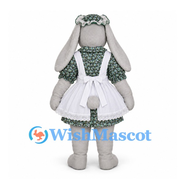 Rabbit Mascot Costume with Green Floral Dress and White Apron