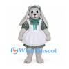 Rabbit Mascot Costume with Green Floral Dress and White Apron