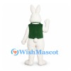 Rabbit Mascot Costume in White with Green Vest and Bow Tie
