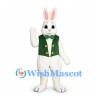Rabbit Mascot Costume in White with Green Vest and Bow Tie