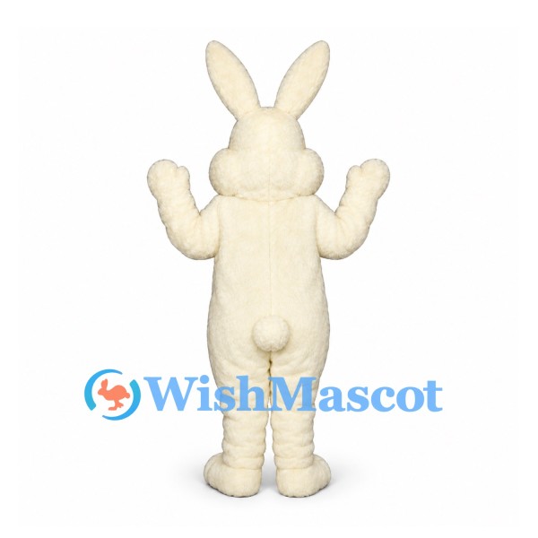 Rabbit Mascot Costume in Cream with Peach Belly and Tall Ears