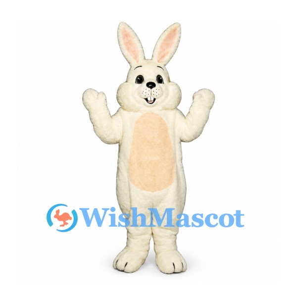 Rabbit Mascot Costume in Cream with Peach Belly and Tall Ears