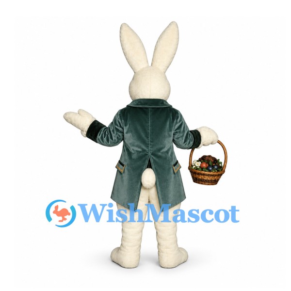 Rabbit Mascot Costume with Green Tailcoat and Basket