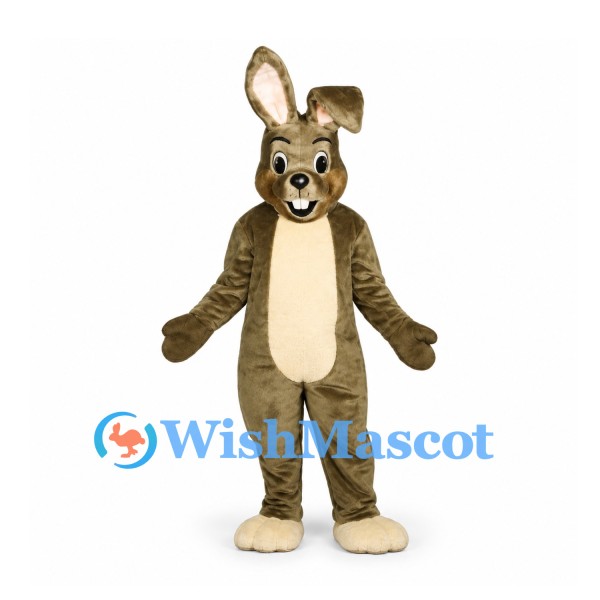 Rabbit Mascot Costume in Brown with Cream Belly and One Floppy Ear