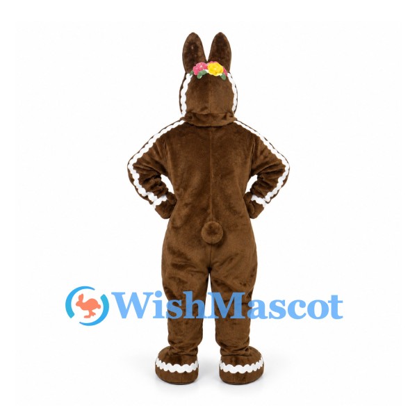 Rabbit Mascot Costume in Chocolate Brown with Floral Decorations