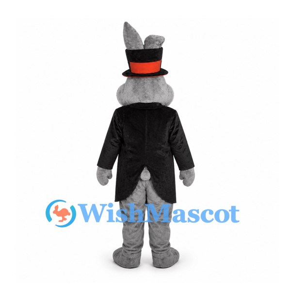 Rabbit Mascot Costume in Gray with Black Tailcoat and Top Hat