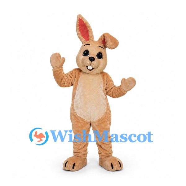 Rabbit Mascot Costume in Tan with Cream Belly and One Bent Ear