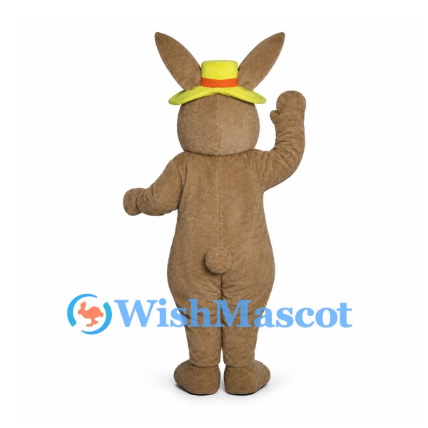 Rabbit Mascot Costume in Brown with Yellow Top Hat