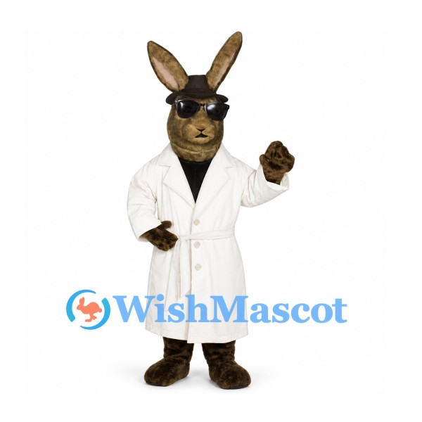 Rabbit Mascot Costume with White Lab Coat and Black Sunglasses