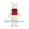 Rabbit Mascot Costume in Cream with Burgundy Vest and Green Bow