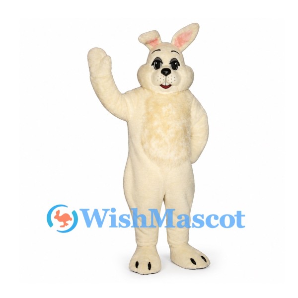 Rabbit Mascot Costume in Cream with One Folded Ear
