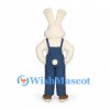 Rabbit Mascot Costume in White with Blue Overalls